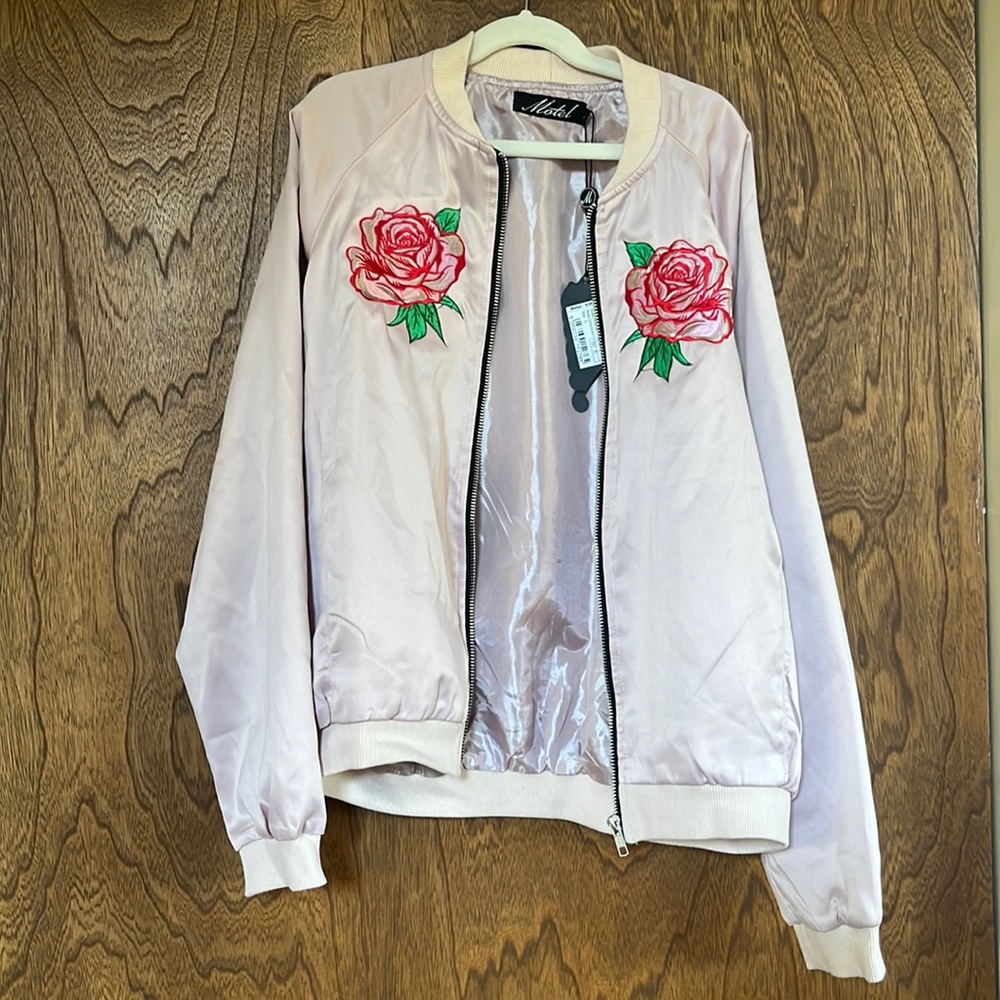 New With Tags Motel Pink Satin Bomber Jacket